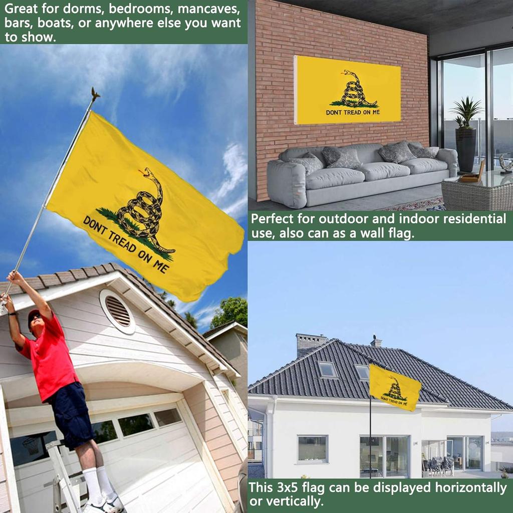 Double Sided Dont Tread on Me Gadsden Flag- Heavy Duty Don't Tread on Me Flag 3x5 outdoor -Tea Party Rattlesnake Flags Banner with 2 Brass Grommets 4