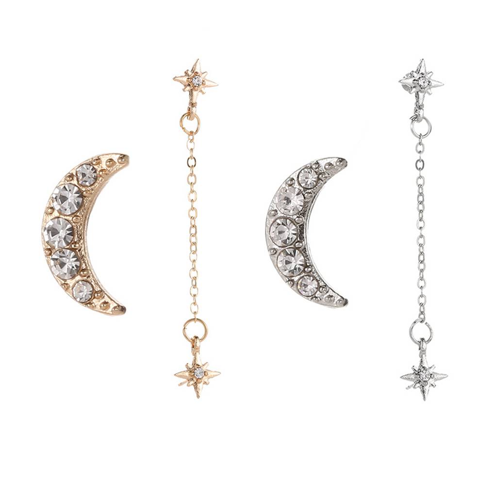 1 Pair Bohemian Style Irregular Moon Star Earrings Women Girls Alloy Stylish Earring Fashion Personality Ear Studs