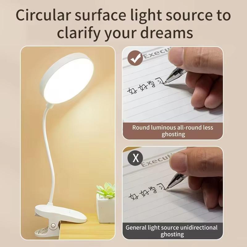 LED Tragbare Klemme Tischlampe USB Wiederaufladbar Klemme Schreibtischlampe Bett Lese Nachtlicht Touch 3 Dimmmodi Augenschutzlicht