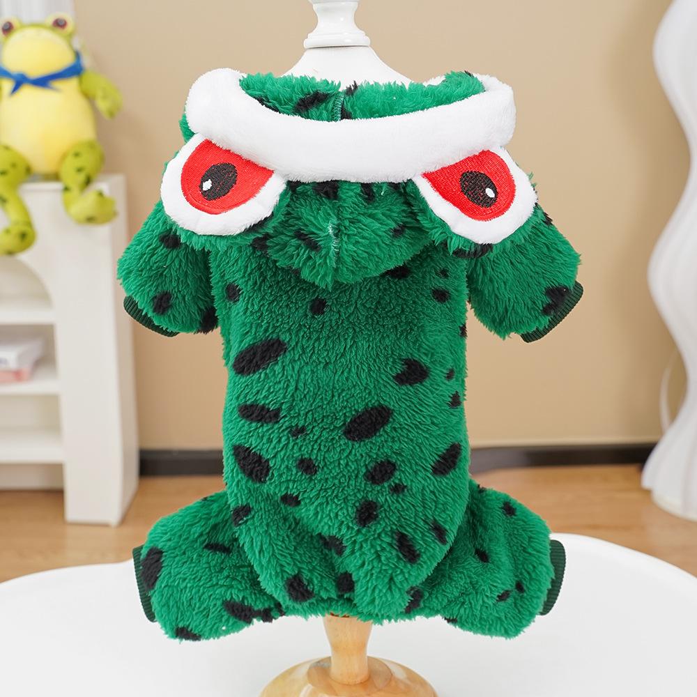 Autumn Winter Warm Frog Costume 4-Legged Pet Onesie for Small Dogs - Fluffy Warm Puppy Hooded Clothing (Cute Animal Style)