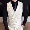 Gilet da Uomo Nero con Revers Monocolore a Doppio Bottone per Matrimonio Sposo Banchetto Business Casual Lavoro Quotidiano Gilet da Abito da Uomo
