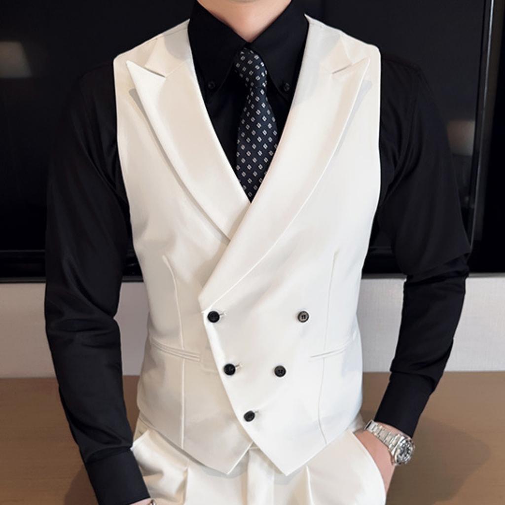 Gilet da Uomo Nero con Revers Monocolore a Doppio Bottone per Matrimonio Sposo Banchetto Business Casual Lavoro Quotidiano Gilet da Abito da Uomo
