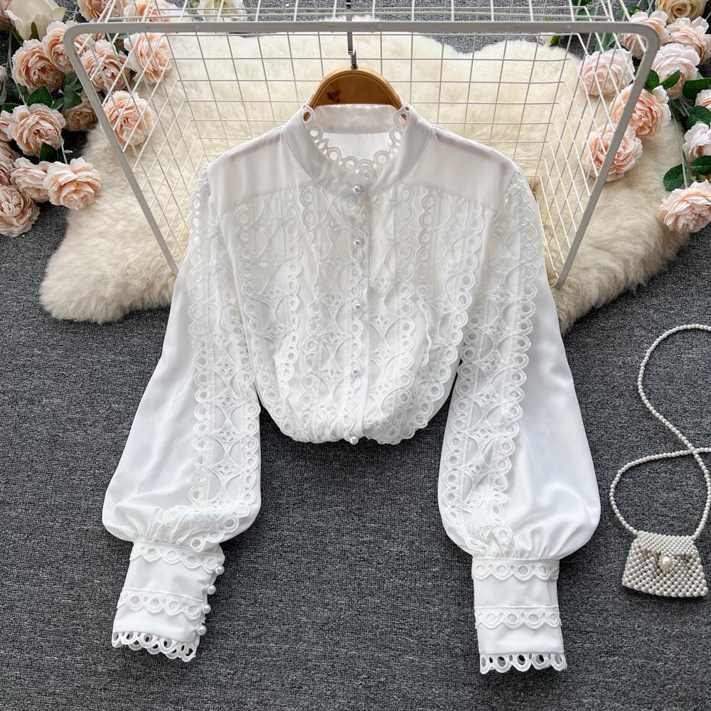 Design Crochet Temperament Long Sleeve Shirt Top Autumn Women's Loose Shirt