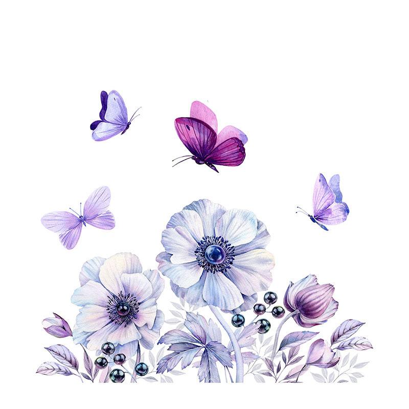 

Фіолетові квіти та метелики Наклейки на туалет, Водонепроникні знімні наклейки для декору стіни ванної кімнати, Самоклеючі 30x30cm різнокольоровий