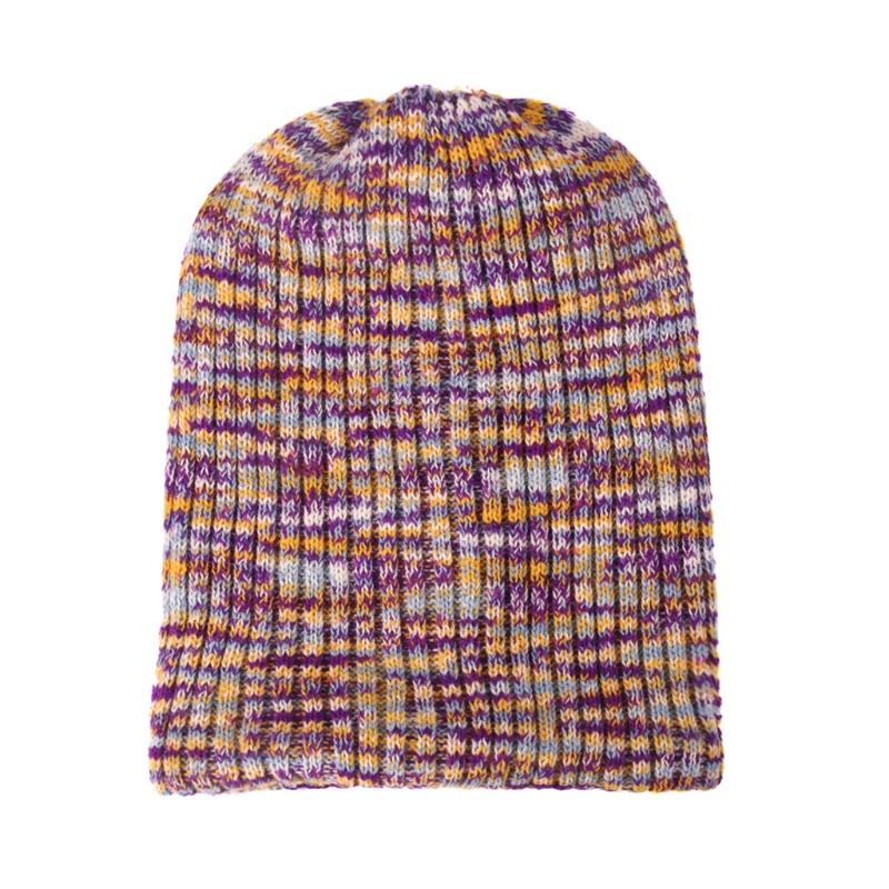 Striped Wool Hat Mixed Color Knitted Hat Ear Protect Warmth Thicken Autumn Winter for Boys Girls Xmas Halloween New Year