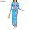 Women 3/4 Sleeve Blouse and Skirts Casual Floral Print Two Piece Suit Sets