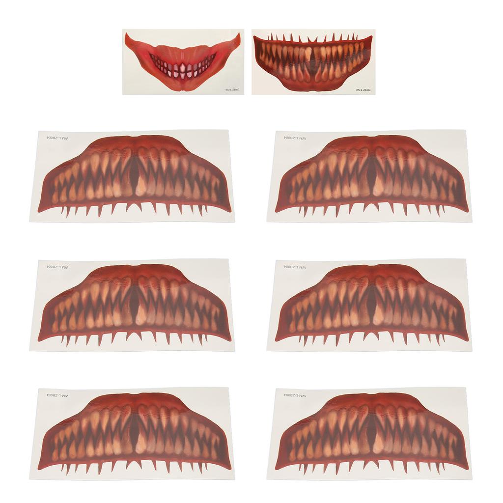 6ks nálepka na tetování Big Mouth Strašidelná vodotěsná, potící horor Dočasná halloweenská tetování na obličej St