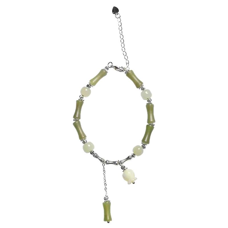 Brățară cu mărgele din bambus verde retro în stil chinezesc pentru femei, bijuterii din aliaj cu farmec simplu pentru femei