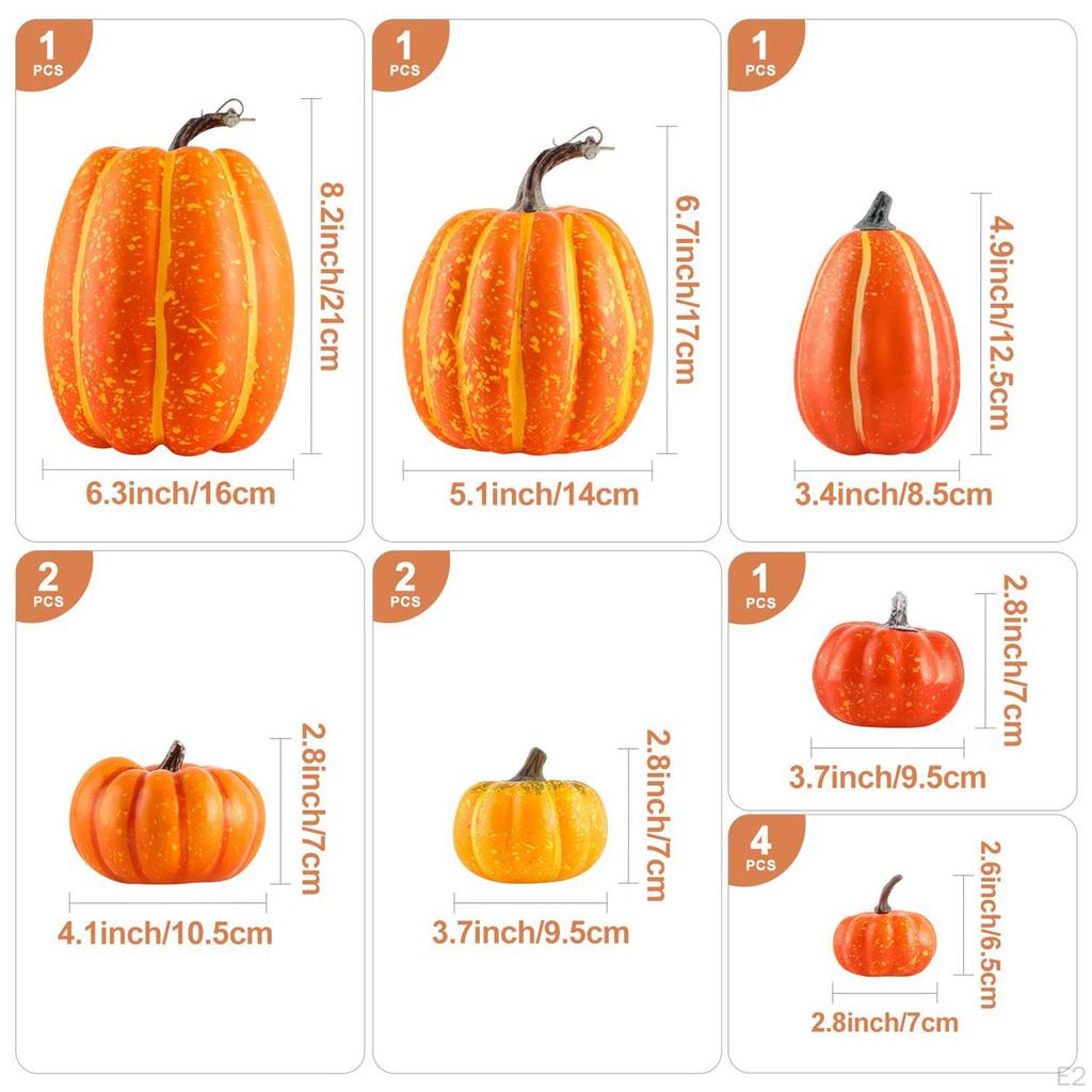 Artificial Pumpkin Assortment, Set of 12 Pieces for Fall And Halloween Decor