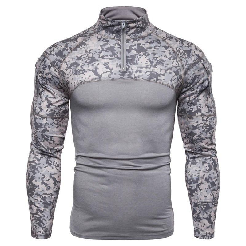 Men's Long Sleeved Elastic Slim Fit Camouflage Polo Casual Stand Collar Cotton Autumn Youth T-shirt Pullovers & Long Sleeves Men’s
