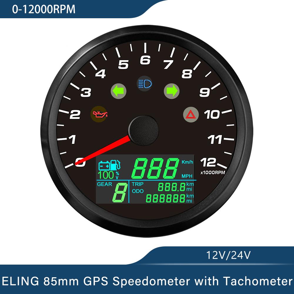 85mm GPS Speedometer 0-299km/h MPH with 0-12000RPM Tachometer Trip Odometer with Gear Number N 1-6 for Car Motorcycle Universal