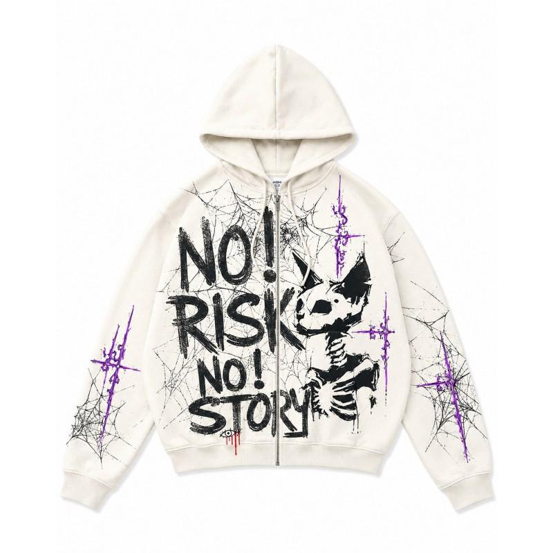 Street Hip Hop Flamme 3D-Druck Reißverschluss Hoodie Lockerer Schnitt Jugend Freizeit Winter Sweatshirt