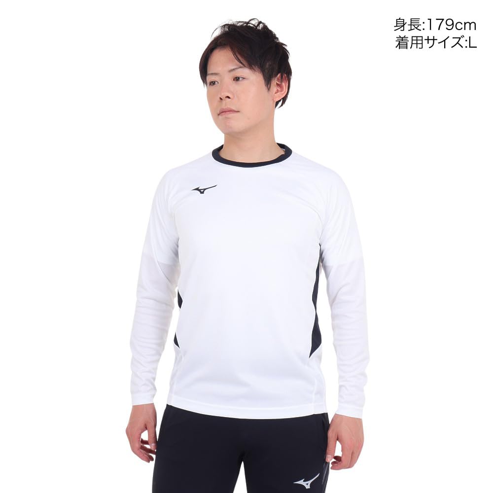 Mizuno Football Wear Long Sleeve Field Size S Shirt, Moisture-Wicking, Quick-Drying, White, (P2MAA505)