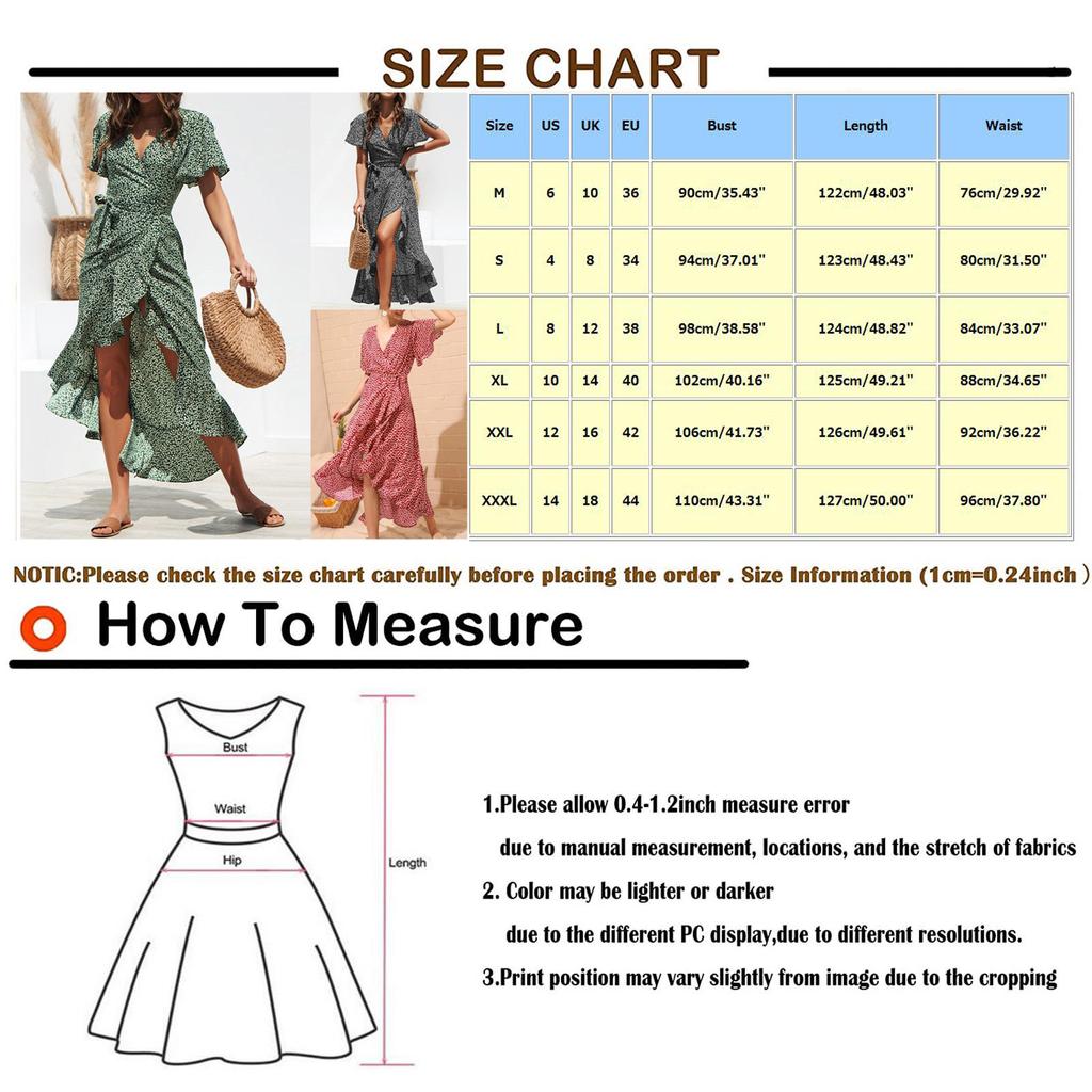 Women's Summer Casual Print  Short-sleeve Sexy Cross V-neck Side Zipper  Waist Lace-up Irregular Hem Split Ruffle Dress