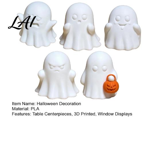 Ghost Family Set 5Pcs Halloween Decorations Cute Miniature Figurines 3D Printed Desktop Cake Toppers Decor for Party Supplies Creative Holiday