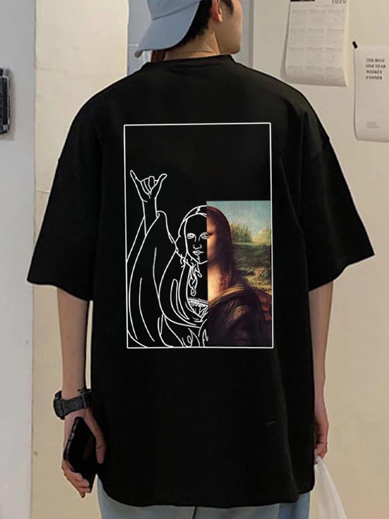 Fashion Summer Manfinity EMRG Men T-Shirts Baggy Crew Neck Short Sleeve Graphic Tee Casual Funny Summer Polyester Meme Print Tee