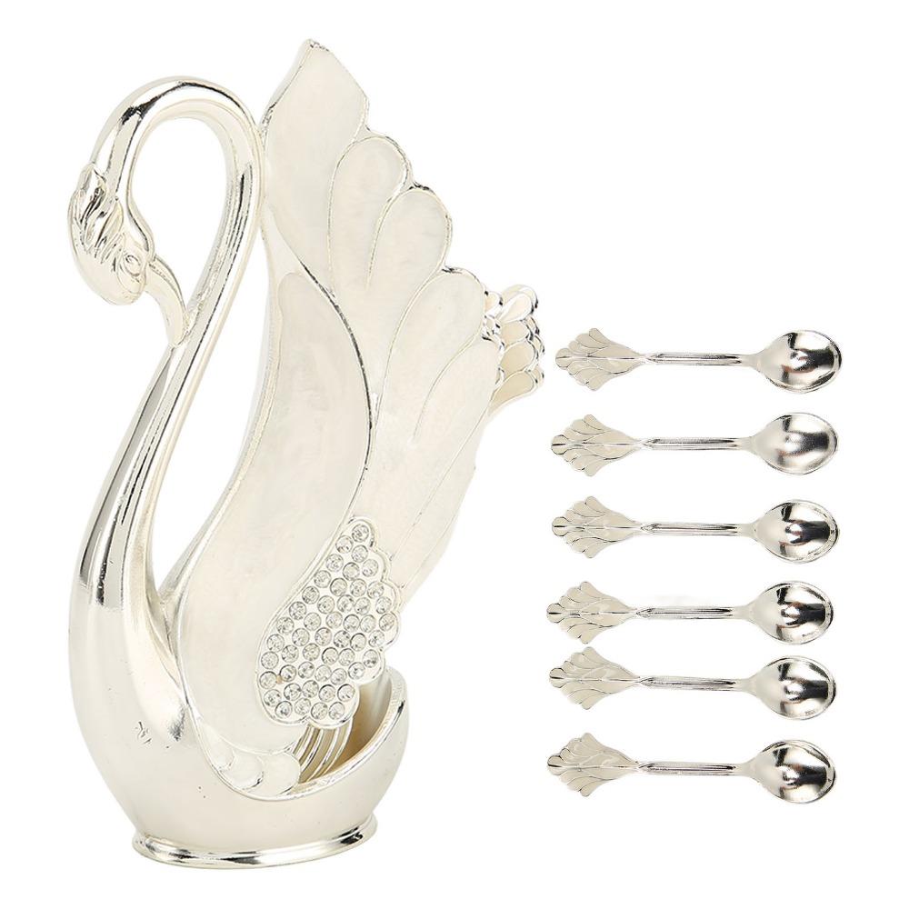 7pcs Zinc Alloy Material Coffee Spoons Set Swan Shaped Party Bar Spoon Dessert Serving