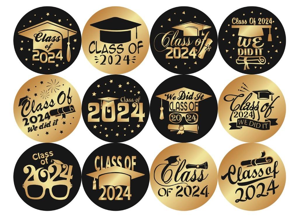 Adorable Round Graduation 2024 Party Baking Decor Thank You Envelope Seals 20 Sheets