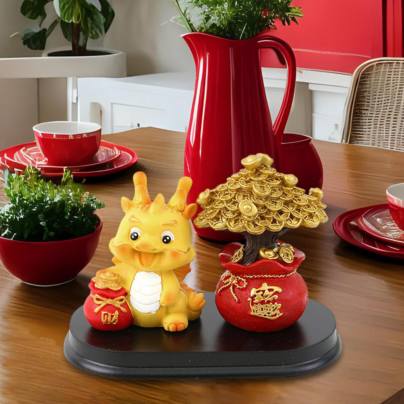 

Статуя удачи китайского дракона с фигуркой дерева богатства - декор восточного искусства для кабинета дома Style B