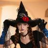 Halloween Witch Hat Pointed Vintage Lace Headgear Halloween Spider Adult Witch Hat For Prom Masquerade Event Party Decors