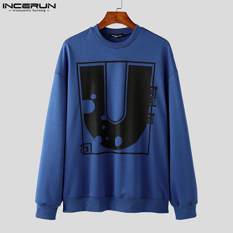 INCERUN Spring Men O Neck Long Sleeve Print Loose Pullovers Sweatshirts