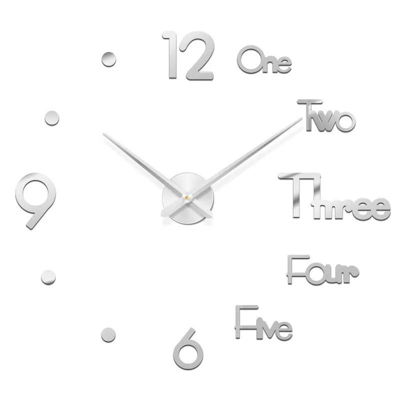 2D/3D Large Roman Numeral Acrylic Mirror Wall Clock Sticker Fashion DIY Quartz Clocks Watch Home Decoration Living Room Stickers