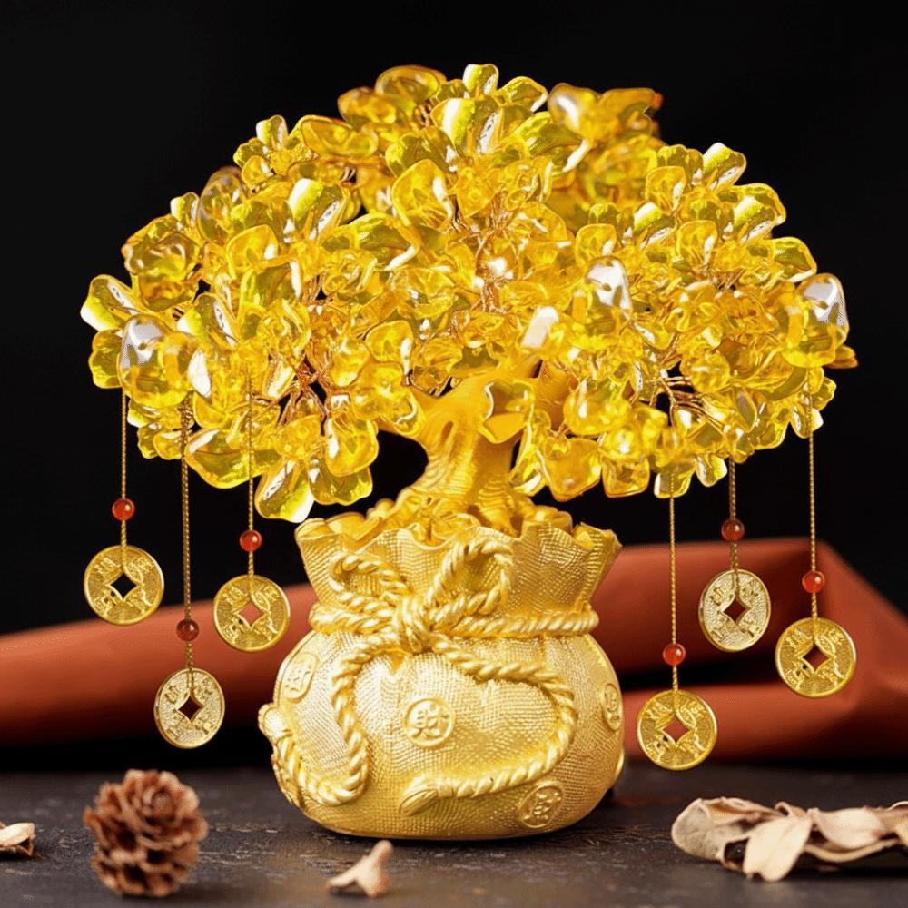 Yellow Crystal Lucky Money Tree Feng Shui Attract Wealth Crystal Wealth Tree Chinese Style Fortune Ornament New Year Decor