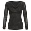 Chic Sequin V Swing Neck Long Sleeve T-shirt Women's Design Sense of Fashion Micro Transparent Slimming Spice Girl Top Trend