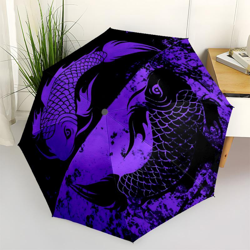 1pc Koi Fish Yin Yang Automatic Open/Close Umbrella with Windproof, Functional Design, 8-Rib Sturdy Canopy