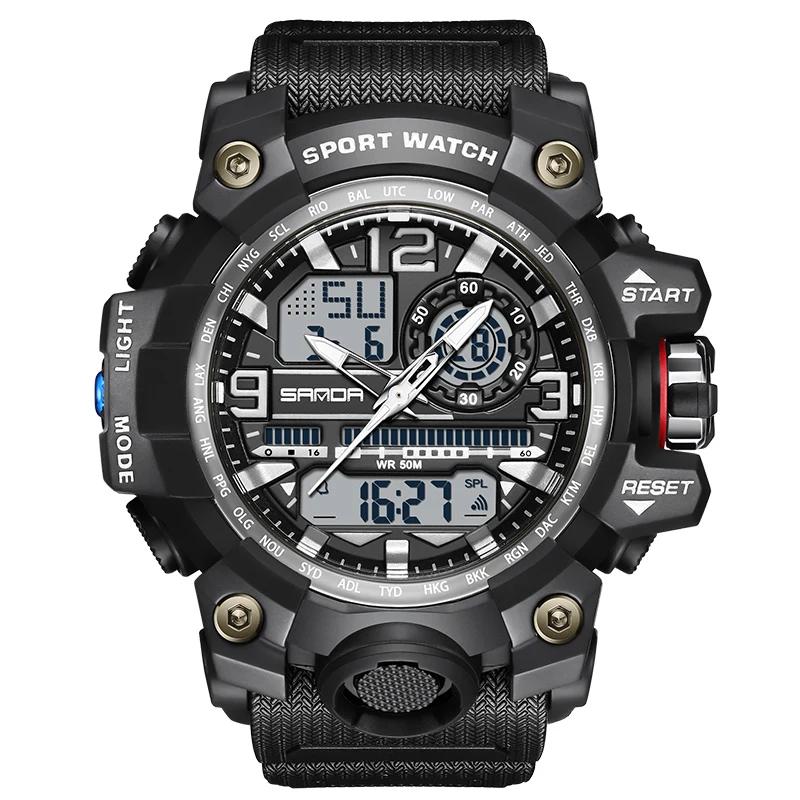 SANDA 3133 Student Electronic Wrist Clock Trendy Fashion Waterproof Week Day Display Digital Analog Watch Alarm Mode Teenager