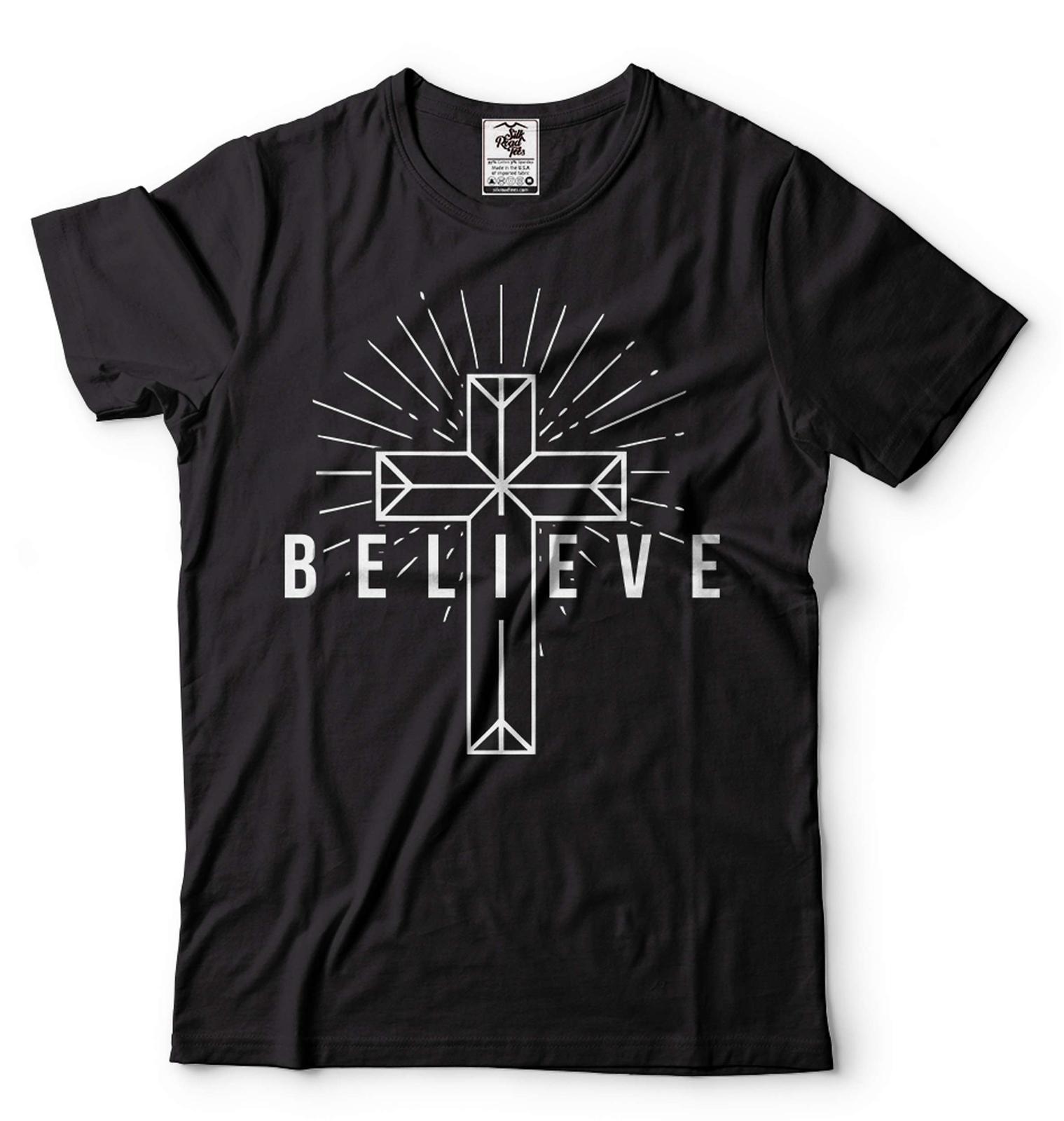 Believe Cross T Shirt Faith Shirt Christian Shirts Mens Women Cross Faith Tee 2XL