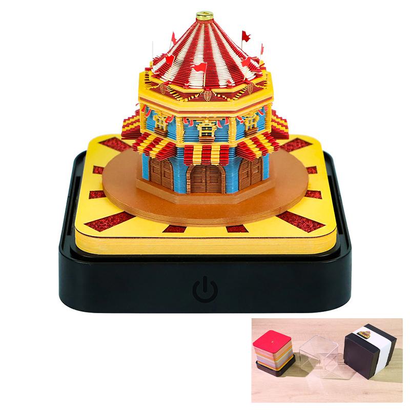 2026 Desk Calendar With Led Light Circus Panorama 3D Tear-Away Calendar Paper Carving Art Memo Pad Notepad Gift Home Decoration