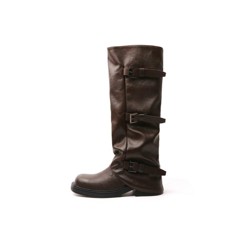 Spice Girl Pants Long Knight Boots Women's 2025 Spring and Autumn New Medium Tube Pleated Pile Boots But Knee High Boots