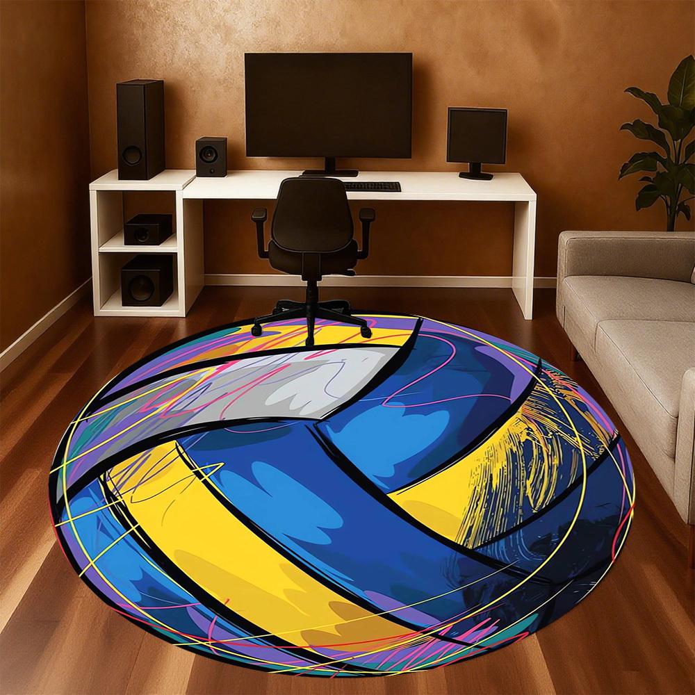 1pc Volleyball, Abstract Round Chair mat Area Rug - Non-Slip, Floor Mat for Office, Bedroom, home decor Christmas Gift p0811335