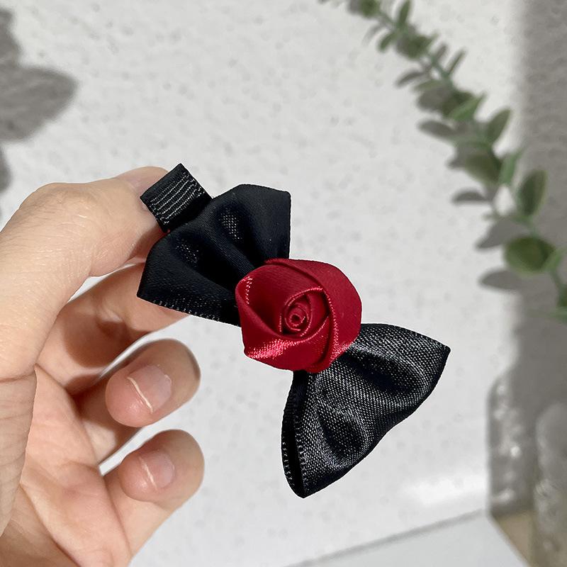 Заколка для волос Красная Роза Черный Бант: Элегантная заколка-краб  Принцесса  с лентой для девочек