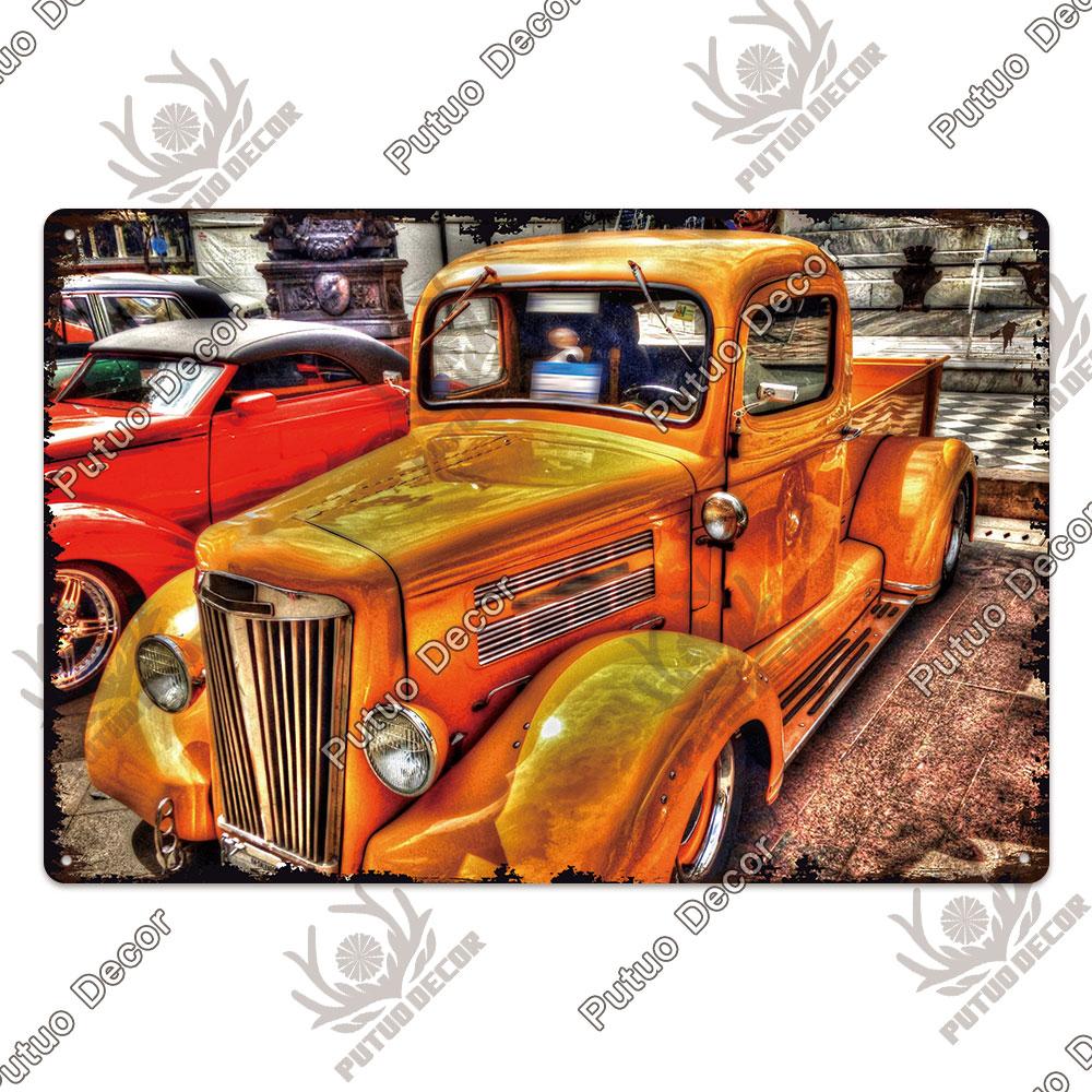 Putuo Decor Classic Cars Retro Plaque Metal Plate Vintage Tin Sign for Garage Man Cave Home Wall Art Decoration Car Posters