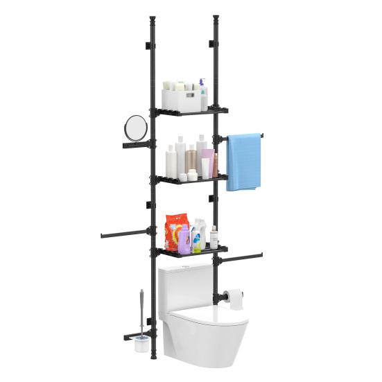4-Tier Over The Toilet Storage Shelf, Adjustable Standing Bathroom Organizer, Heavy Duty Above Behind Toilet Laundry Space-Saving Shelving for Small
