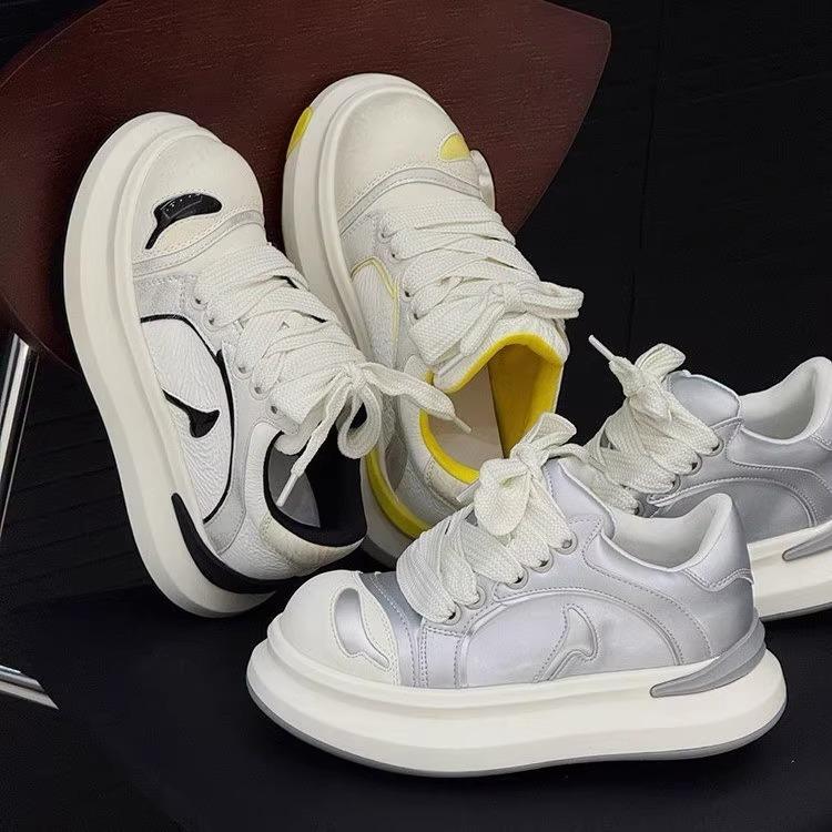 2025 spring and summer new platform bread shoes board shoes color matching versatile height increase casual sports shoes support one 2025
