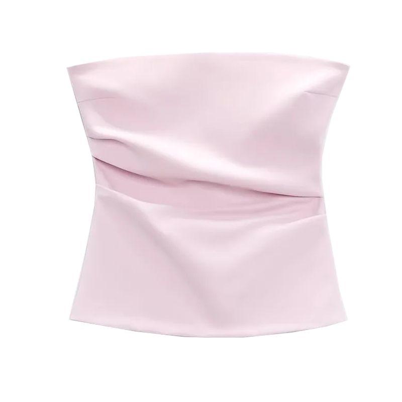 Spring New Fashion Style Sweet All-Matching Sexy off-the-Shoulder Ruched Decoration Tube Top Tops 3067089