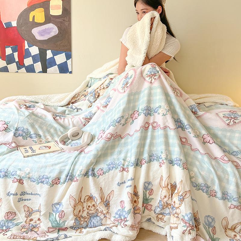 Ins Style Sherpa Fleece Blanket Luxury Plush Flannel Blanket for Autumn Winter Cozy Soft Reversible Throw Blankets for Bed Couch