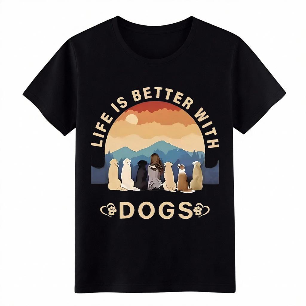 Trendy Dog Lover Retro Print Tee|Unisex Pet Parent & Outdoor Adventure Shirt