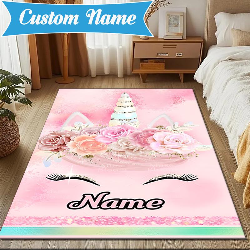Custom Name Unicorn Fantasy  Rug for Living Room, Game Rooms, Office, Bedroom, Floor Mat Playful Design, fan gifts Christmas decor
