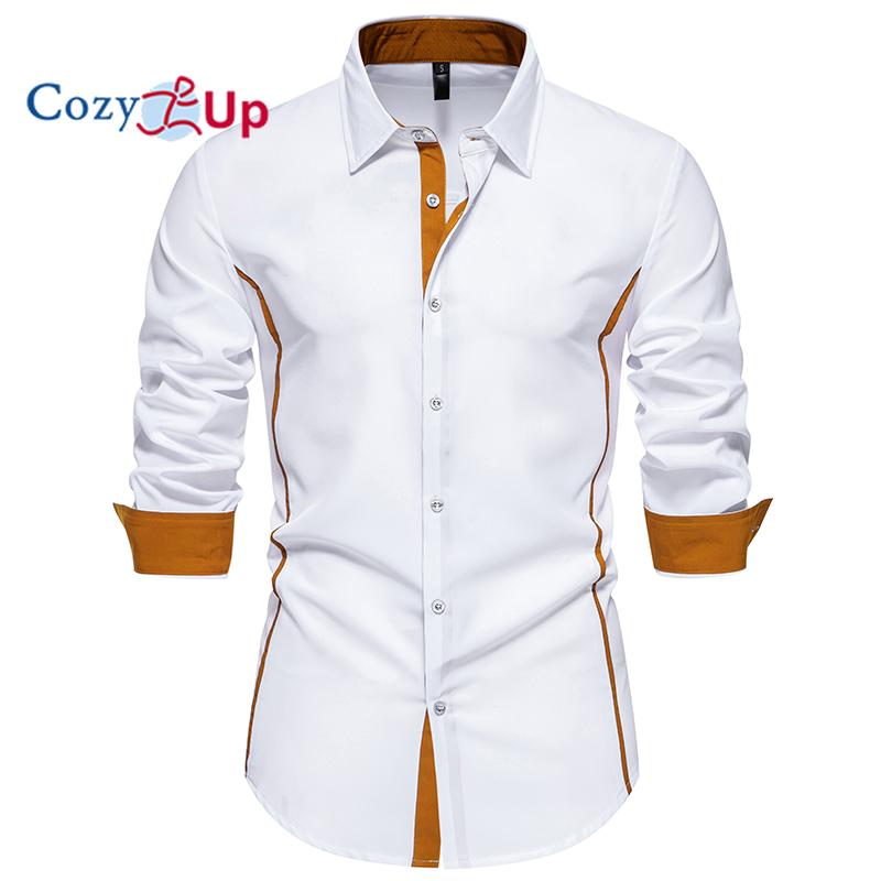 

Cozy Up Men s Long Sleeve Wrinkle Dress Shirts Inner Contrast Casual Button Down Shirt