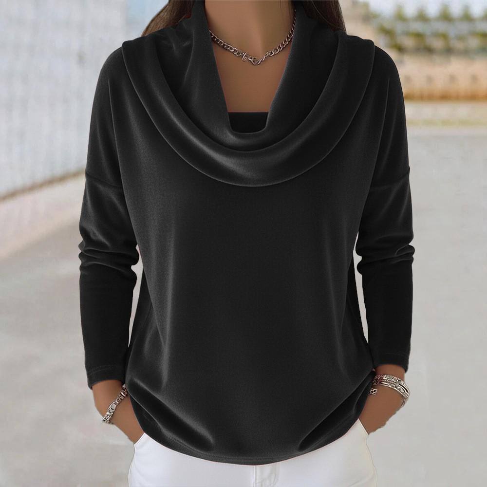 Women's Velvet Long Sleeve Solid Color Top - Autumn/Winter Collection