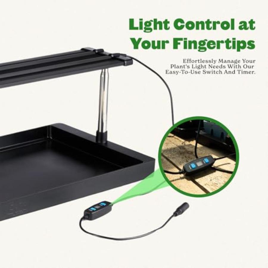 Indoor Seedling Grow Light with Full-Spectrum LED Adjustable Height Integrated Tray Energy-Efficient Design Timer Function Whit