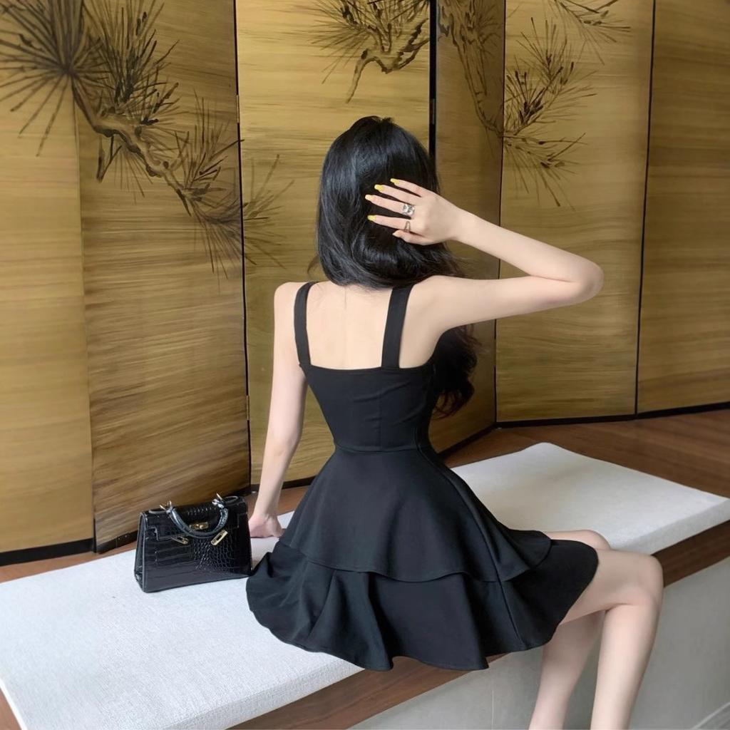 French sweet and spicy foreign style sexy backless suspender dress women's summer pure desire wind irregular waist and thin skirt