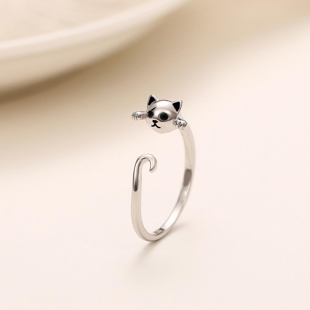 Youth Trendy Cute Cat Open Ring, Playful Animal Ring Jewelry, Student Accessories