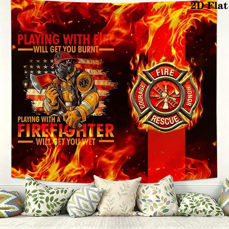 Firefighter Wall Tapestry Aesthetic Wall Hanging Printed Fabric Blanket Decorative Tapestries for Bedroom Living Room Home Decor
