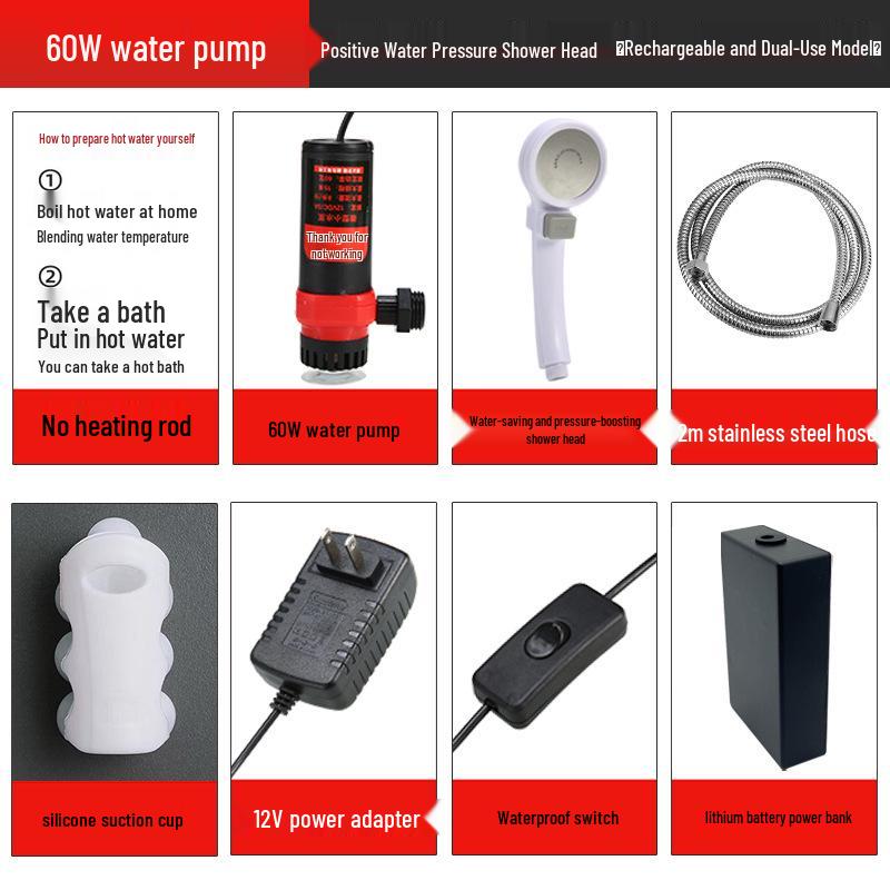 Portable Rechargeable Electric Shower Head for Dorms, Rentals, Outdoors