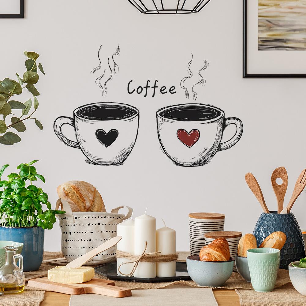 Coffee Cup Wall Sticker Self-Adhesive Removable Bedroom Living Room Hallway Home Decor